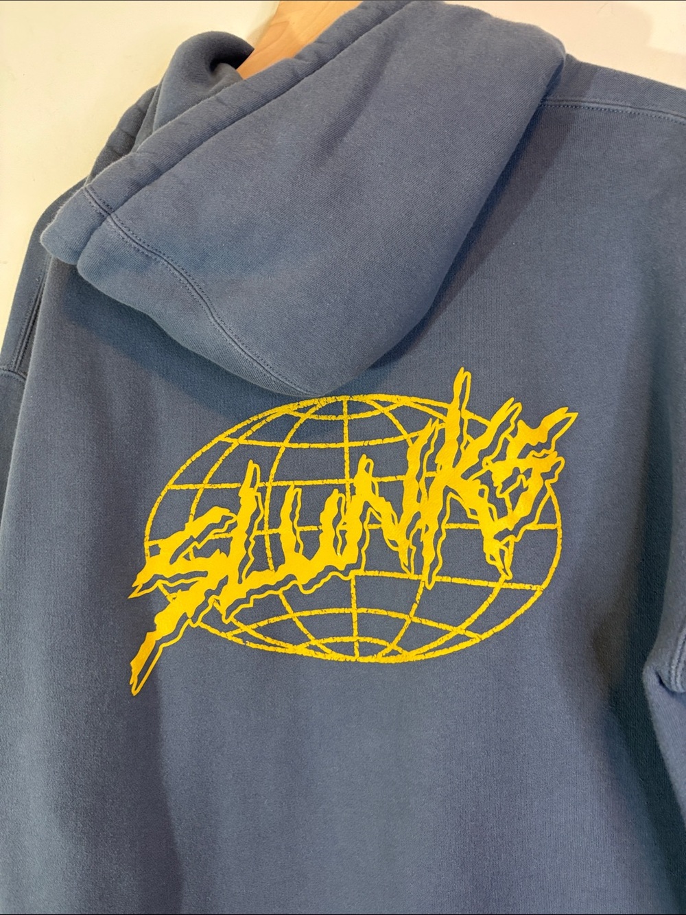 Slunks Slate Blue Hoodie Stussy Inspired Back Logo Graphic Beach Volleyball L